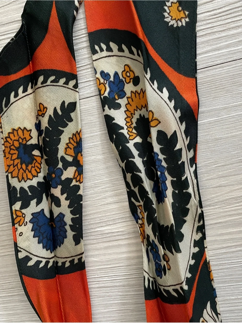 Silk-Feel Black and Orange Patterned Hair Scarf